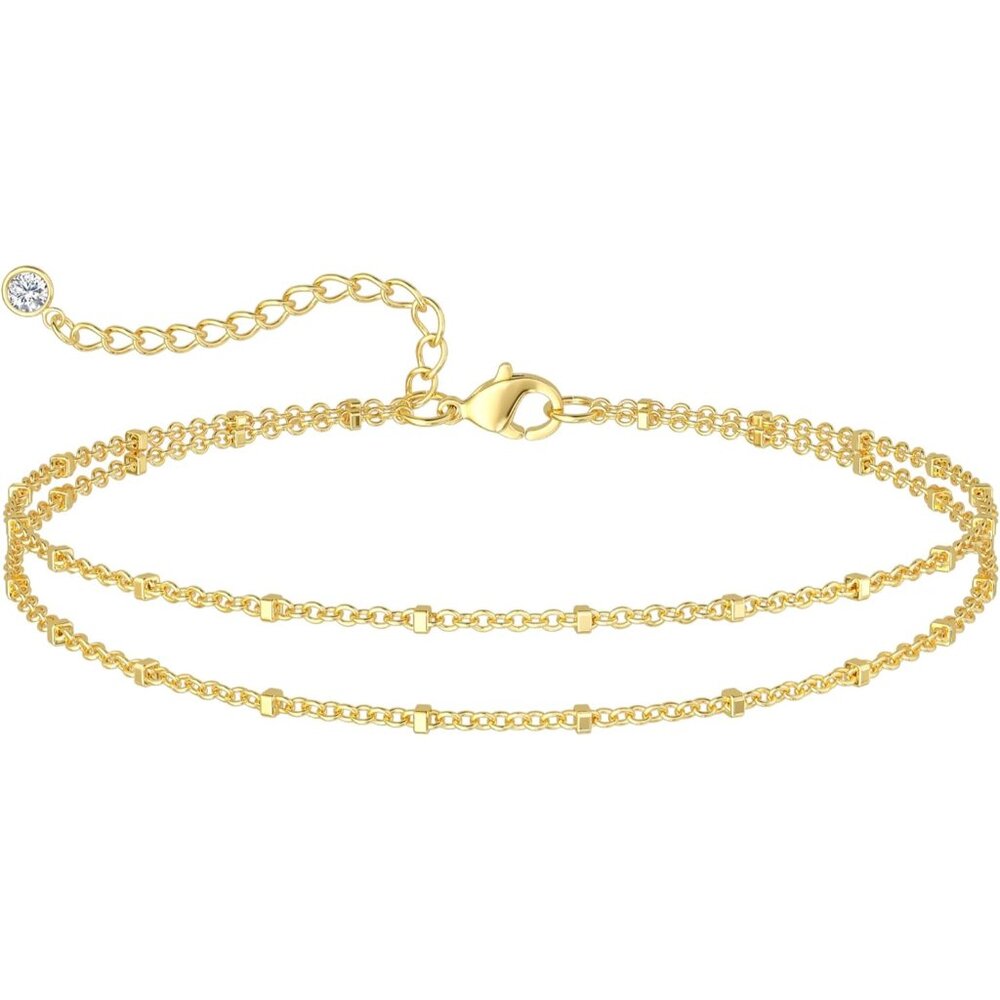 Dainty 14k Gold Plated Ankle Bracelets For Women, Waterproof 14k Gold Plated Lin